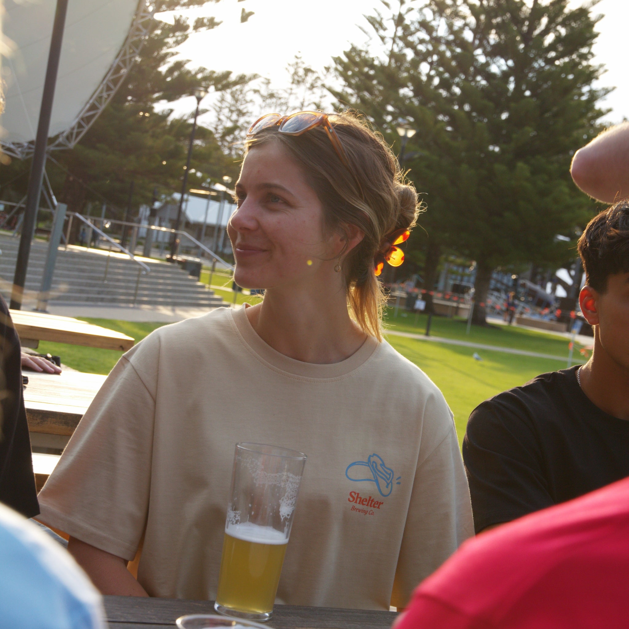 Shelter worker wearing new Beach Thongs tee